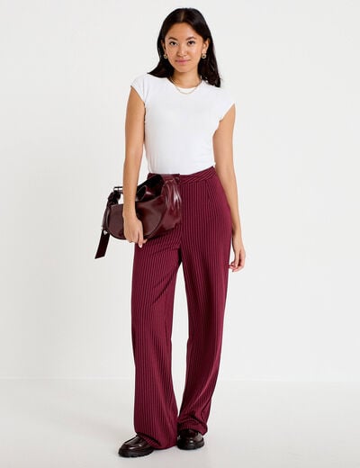 Pantalon large taille haute rouge femme