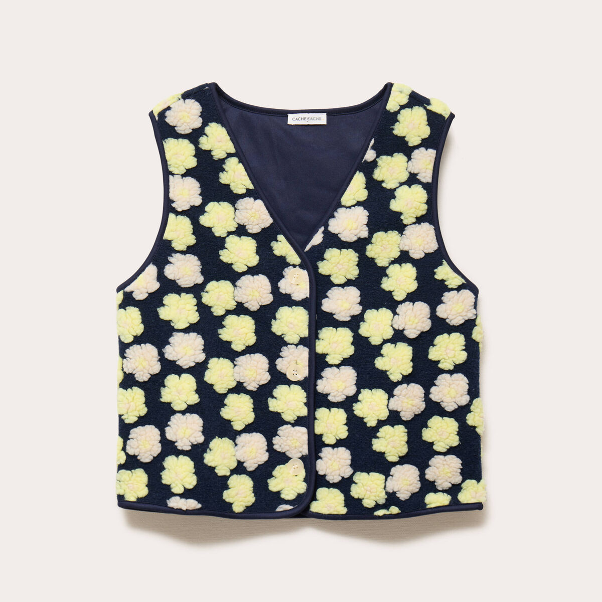 Gilet sans manches &agrave; motif effet polaire bleu marine femme