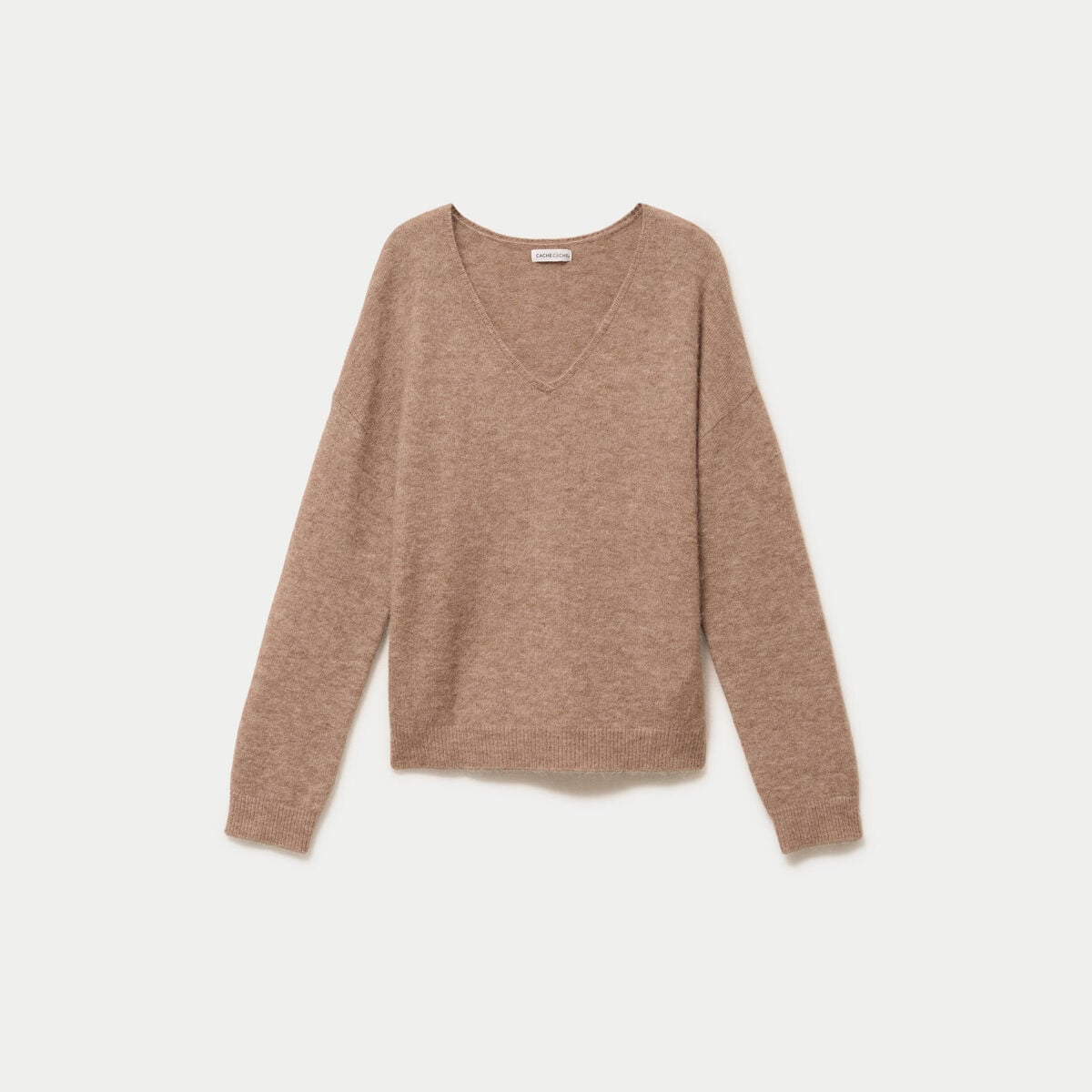 Pull avec col en V taupe femme