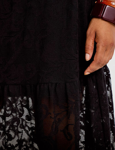 Jupe &eacute;vas&eacute;e longueur 3/4 dentelle noir femme