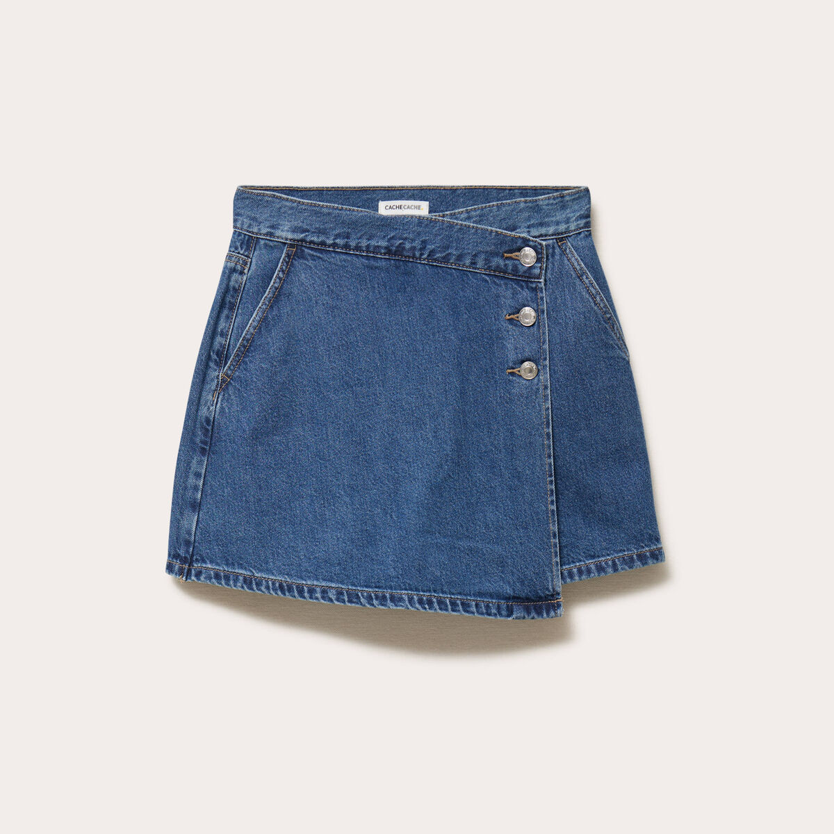 Jupe-short droite en jean denim stone femme
