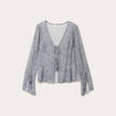 T-shirt manches longues noeuds bleu gris femme