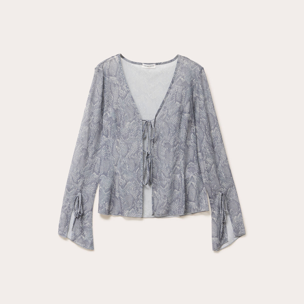 T-shirt manches longues noeuds bleu gris femme