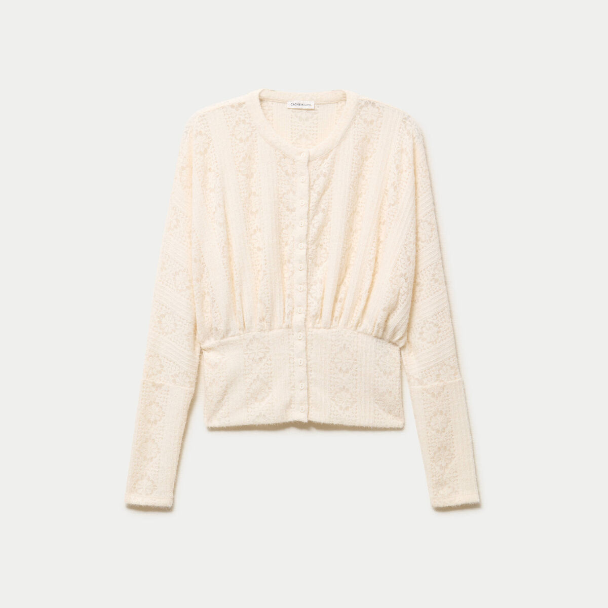 Gilet cintr&eacute; dentelle col rond ivoire femme