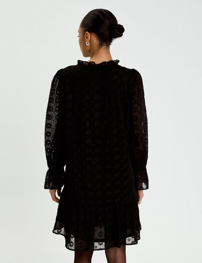 Robe &eacute;vas&eacute;e en voile brod&eacute; noir femme
