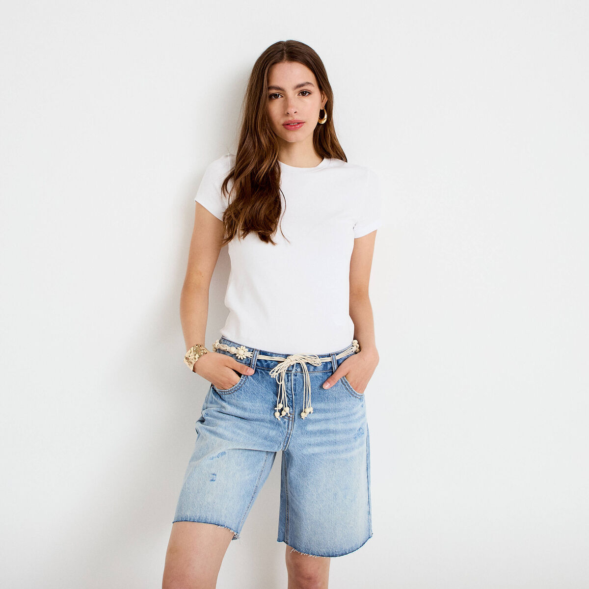 Bermuda en jean avec ceinture amovible denim triple stone femme