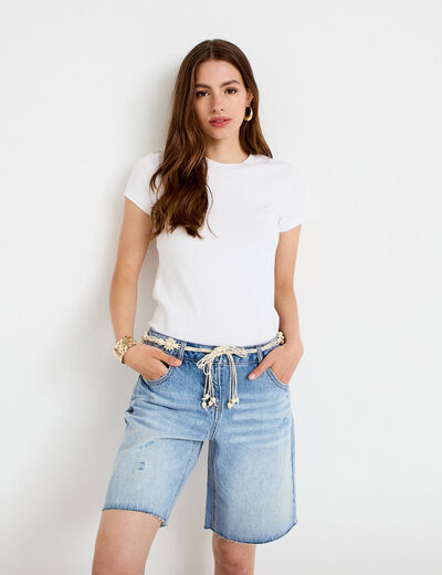 Bermuda en jean avec ceinture amovible denim triple stone femme