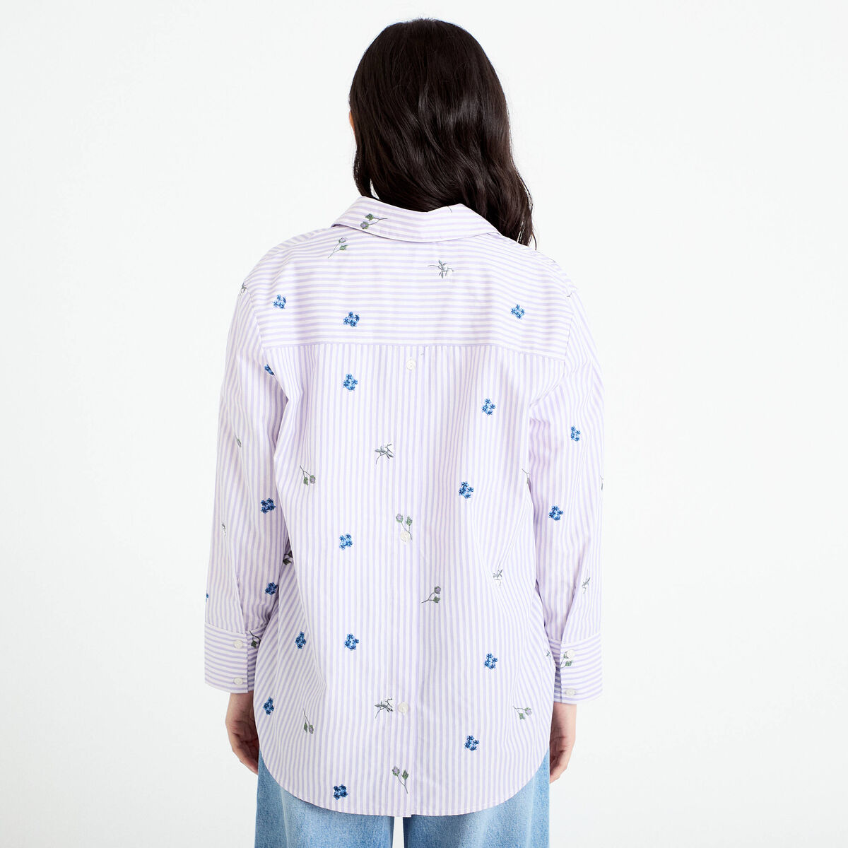 Chemise oversize brod&eacute;e Bridgerton violet clair femme