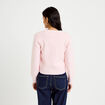 Gilet col v broderie manches longues rose clair femme