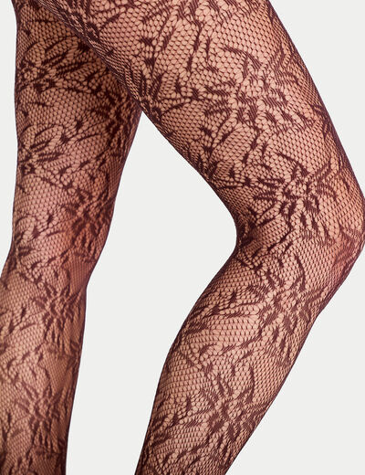 Collants aspect dentelle bordeaux femme