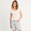 T-shirt ajour&eacute; d&eacute;tails cordons ecru femme