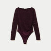 Body ajust&eacute; dentelle col bateau violet fonc&eacute; femme