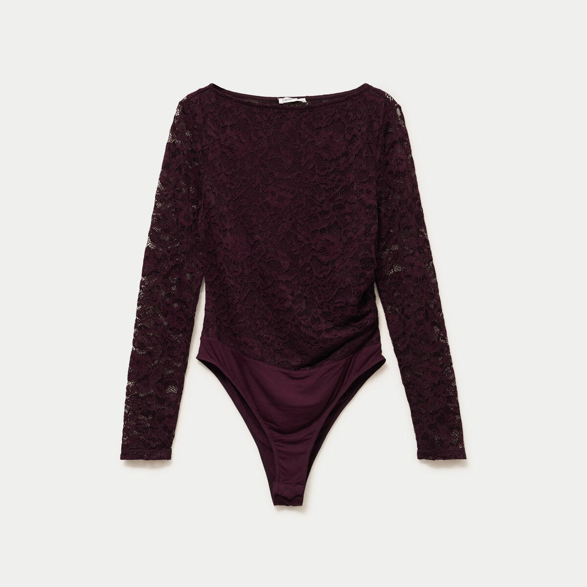 Body ajust&eacute; dentelle col bateau violet fonc&eacute; femme