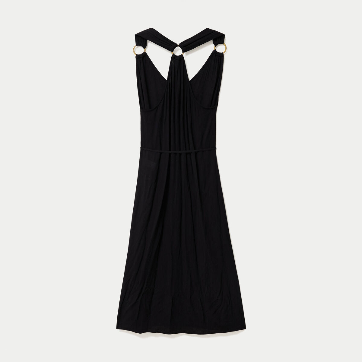 Robe longue droite fines bretelles col v noir femme