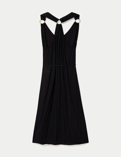 Robe longue droite fines bretelles col v noir femme