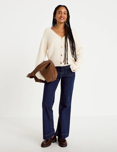 Gilet court avec boutons coeur sable femme
