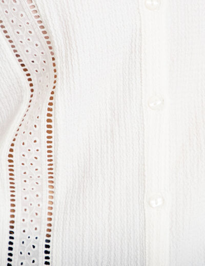 Blouse broderie col V manches longues ecru femme