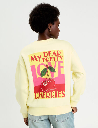 Sweat col rond manches longues jaune clair femme