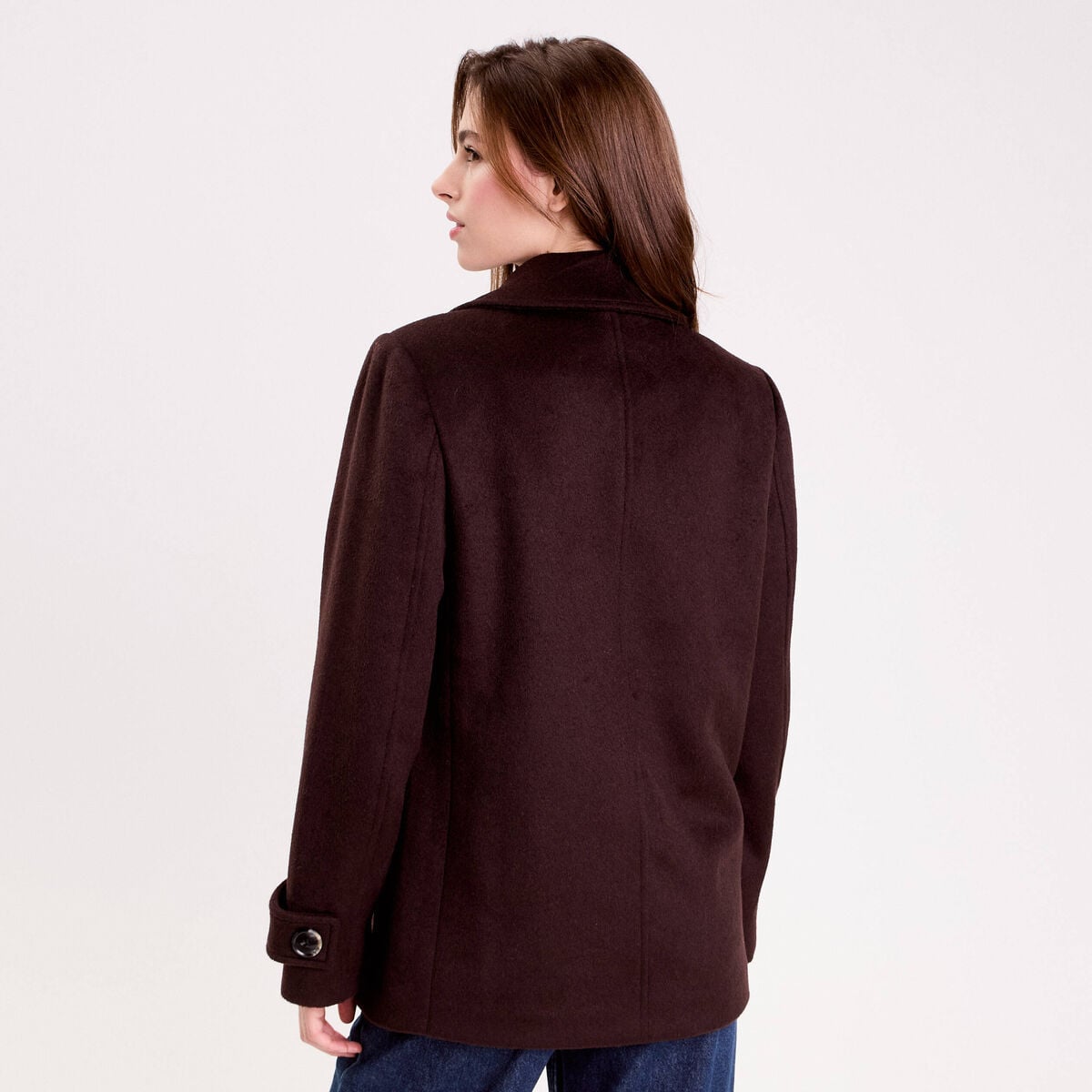 Caban col tailleur manches longues marron fonc&eacute; femme