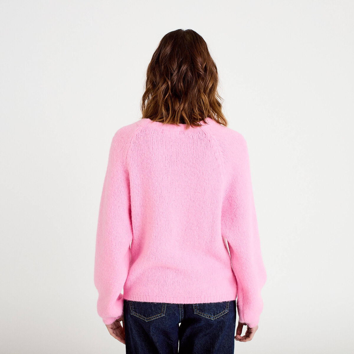 Pull ample col rond manches longues rose femme