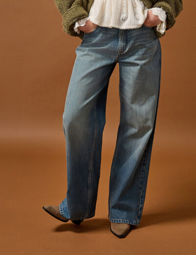 Jean wide leg ceinture amovible denim dirty femme