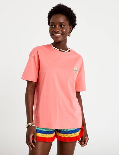 T-shirt oversize manches courtes rose corail femme
