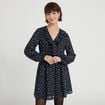 Robe courte &eacute;vas&eacute;e col v manches longues noir femme