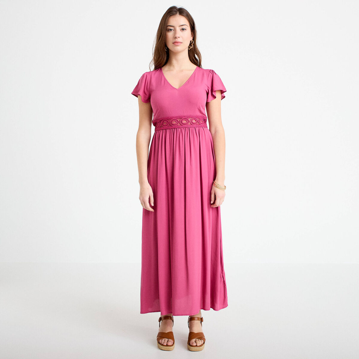 Robe longue &eacute;vas&eacute;e prune femme