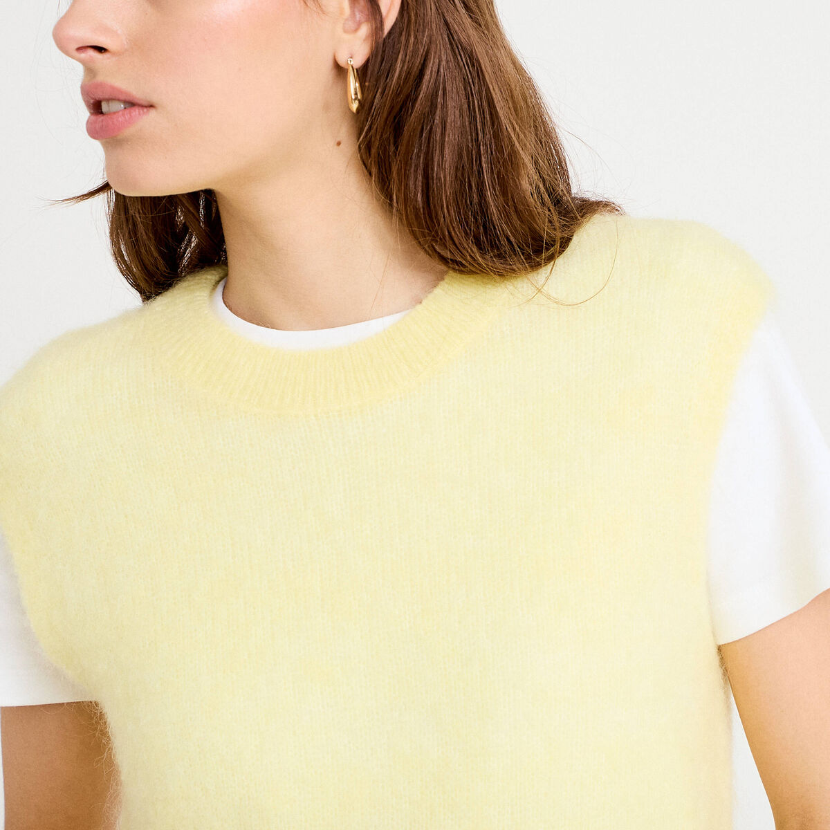 Pull sans manches jaune clair femme