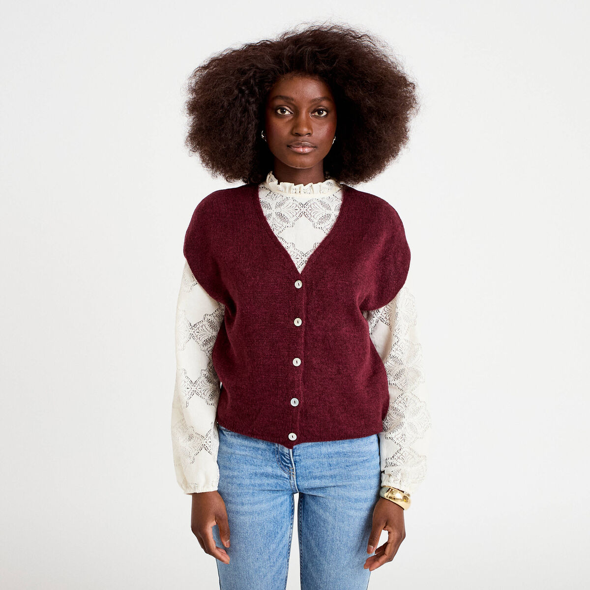 Gilet sans manches bordeaux femme