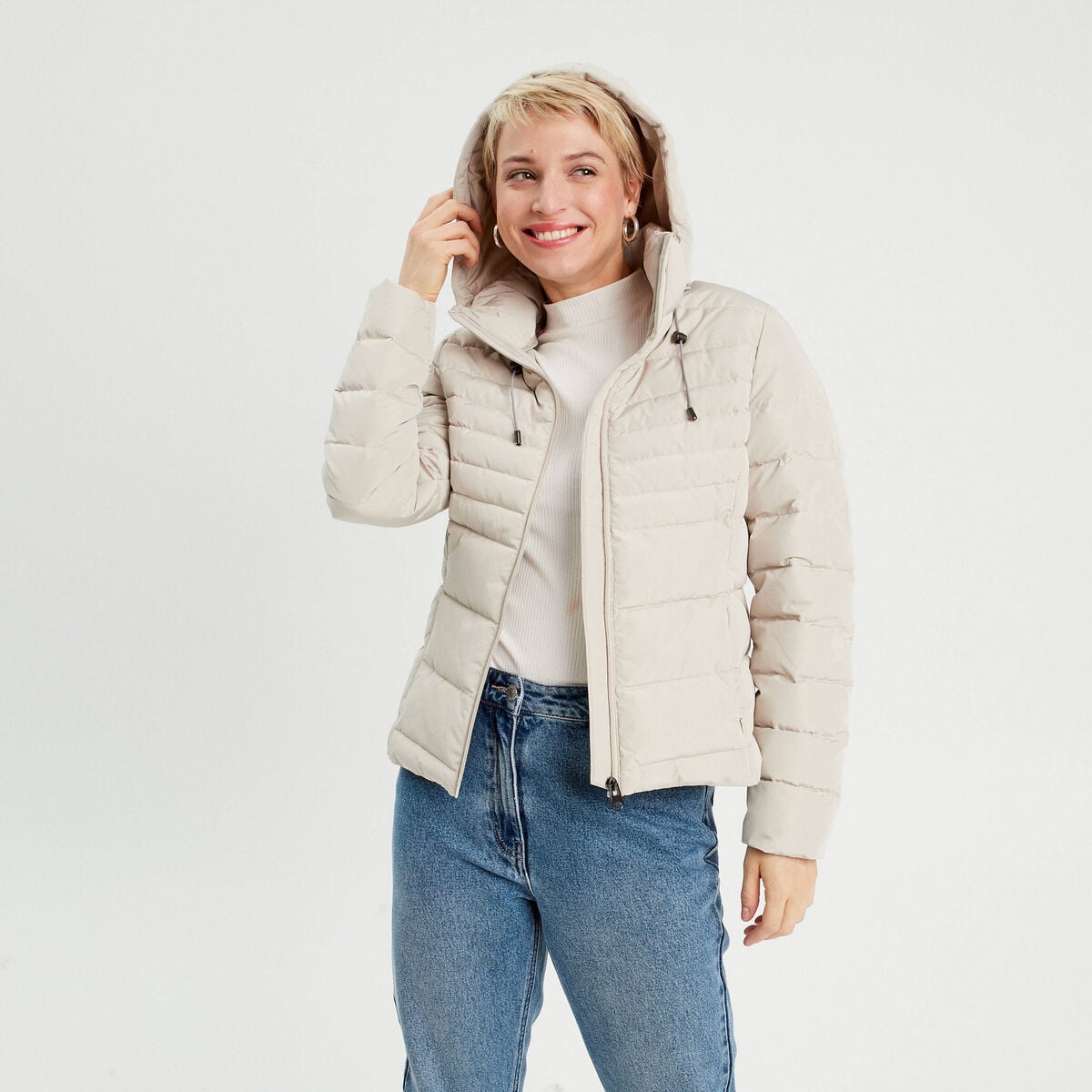 Doudoune ajust&eacute;e &agrave; capuche blanc femme