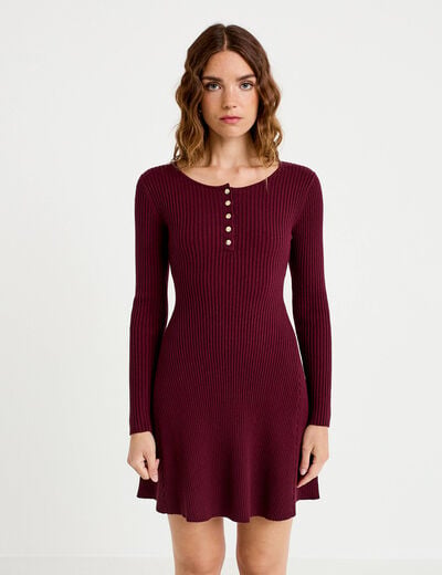 Robe pull patineuse manches longues bordeaux femme