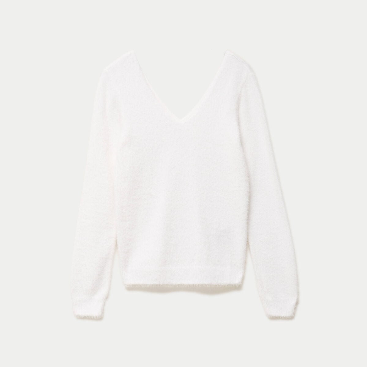 Pull col v manches longues ecru femme