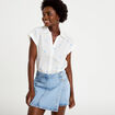 Jupe-short trap&egrave;ze en jean denim triple stone femme