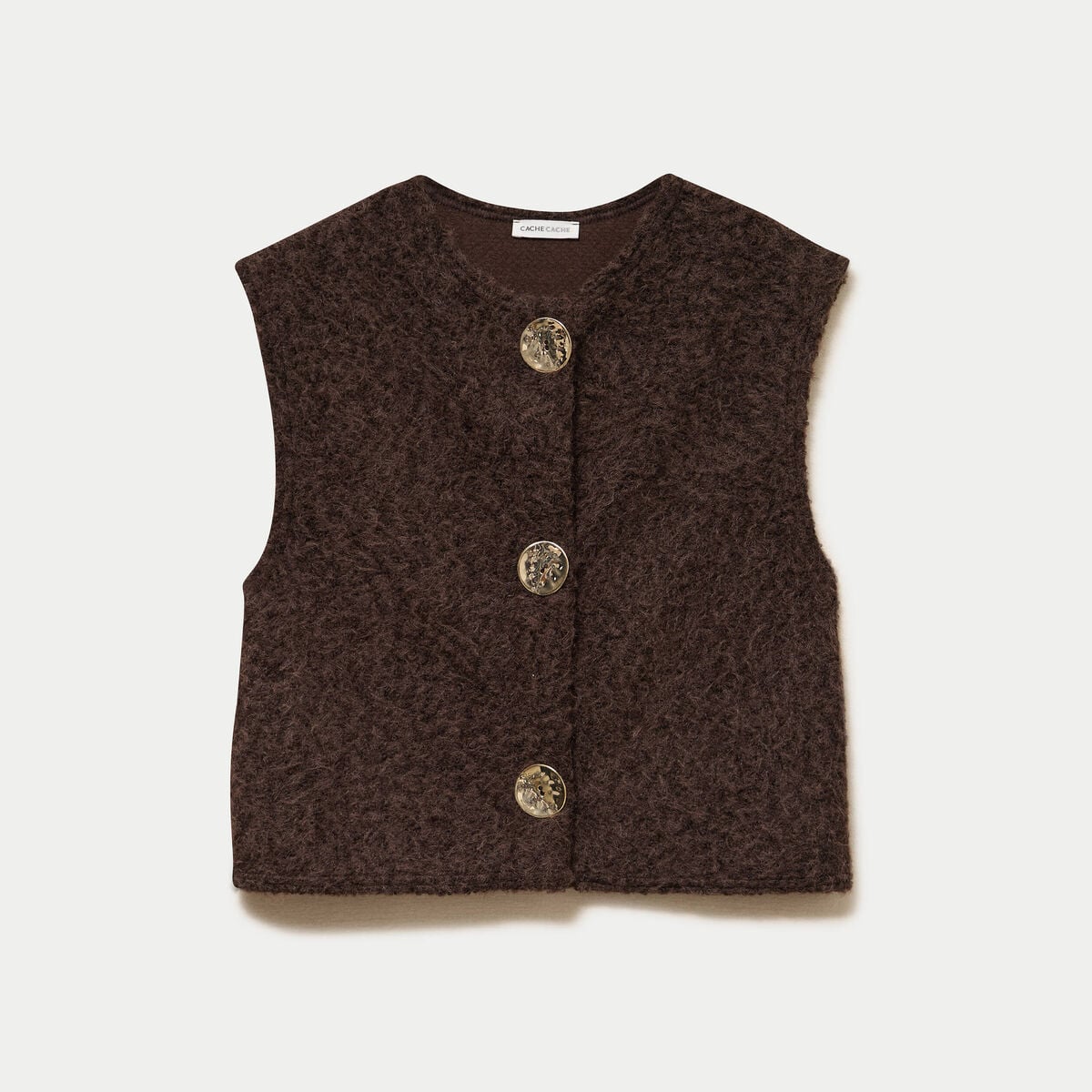 Gilet sans manches effet polaire marron fonc&eacute; femme