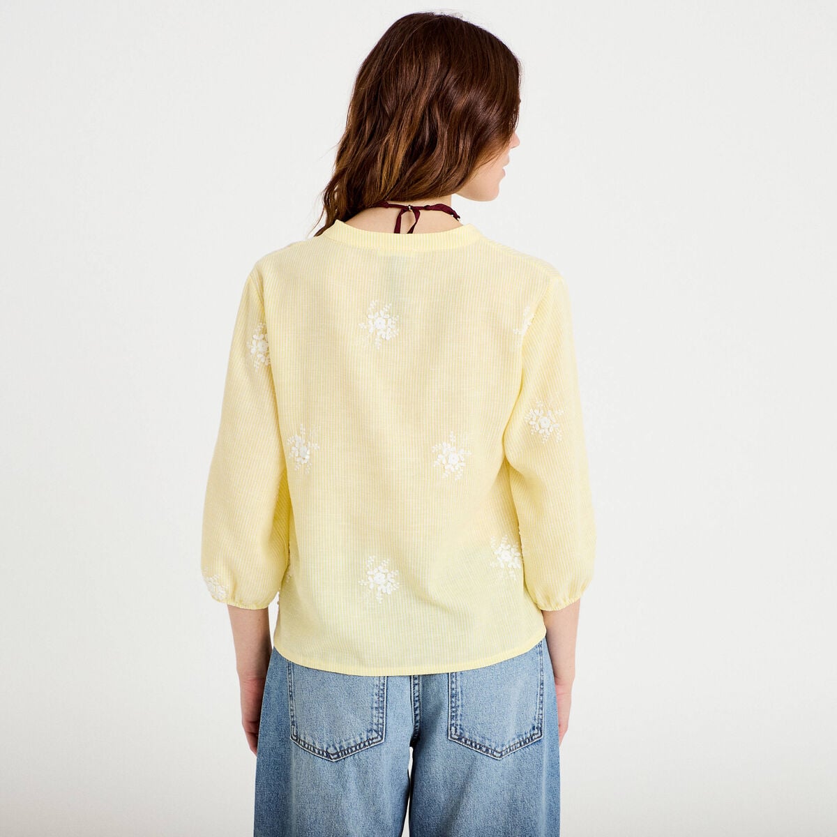Blouse col tunisien jaune femme