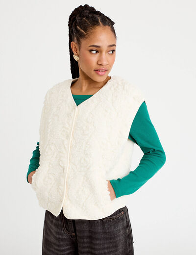 Gilet sans manches effet polaire ecru femme
