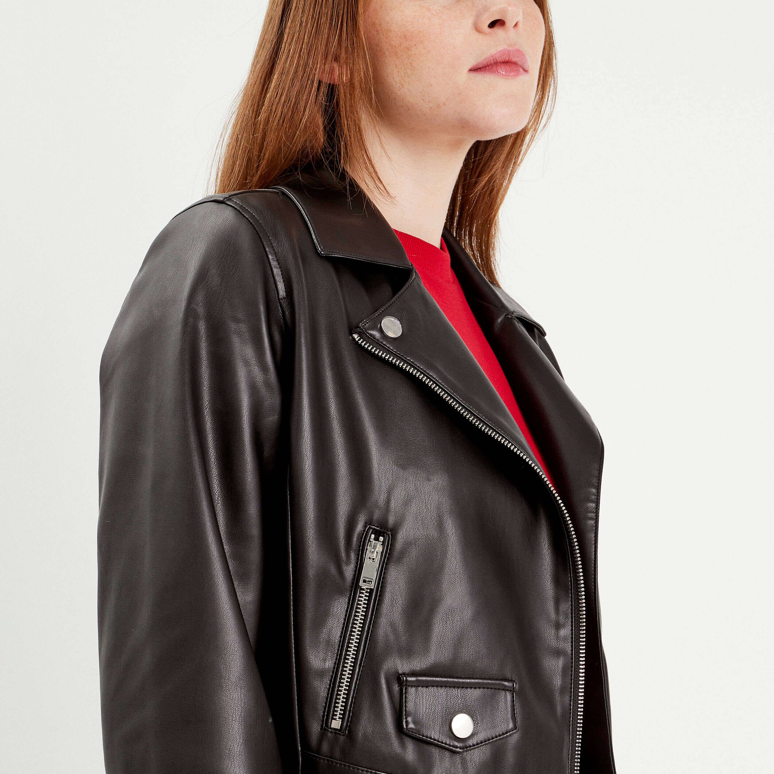 Veste Biker Femme En Simili Cuir - Ceinture Réglable, Coupe Ajustée, Poches Fonctionnelles - Style Motard élégant - 2
