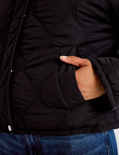 Veste droite &agrave; capuche manches longues noir femme