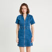 Robe droite zipp&eacute;e en jean denim stone femme