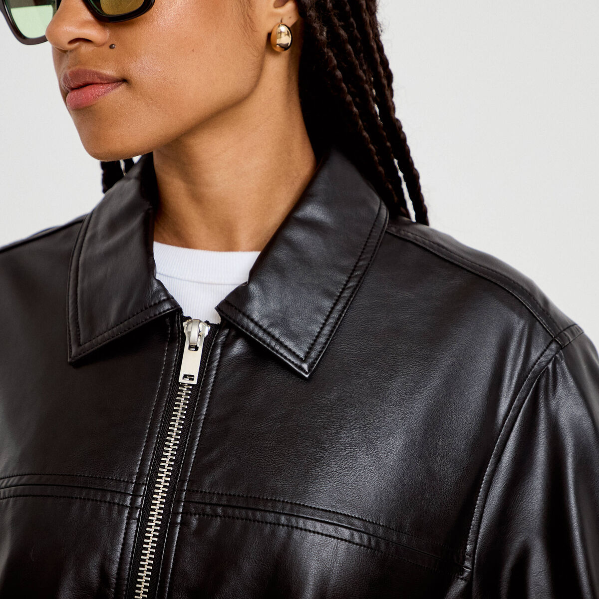 Veste effet boule manches longues noir femme