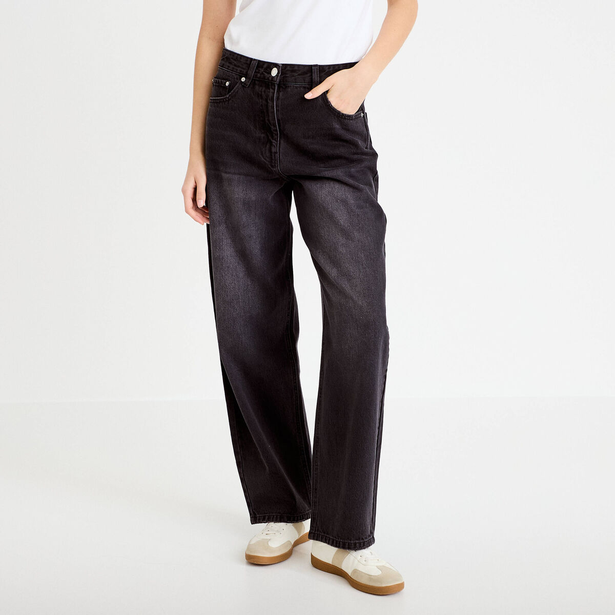 Jean barrel taille standard denim noir femme