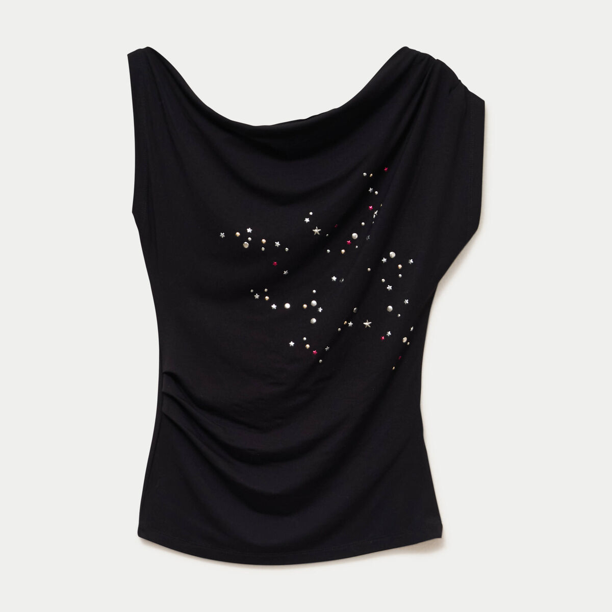 Top ajust&eacute; sans manches col bateau noir femme