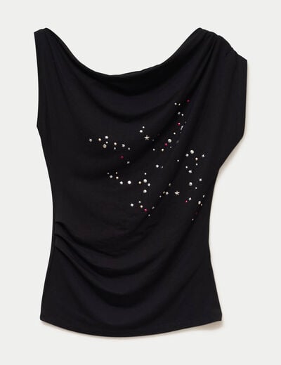 Top ajust&eacute; sans manches col bateau noir femme