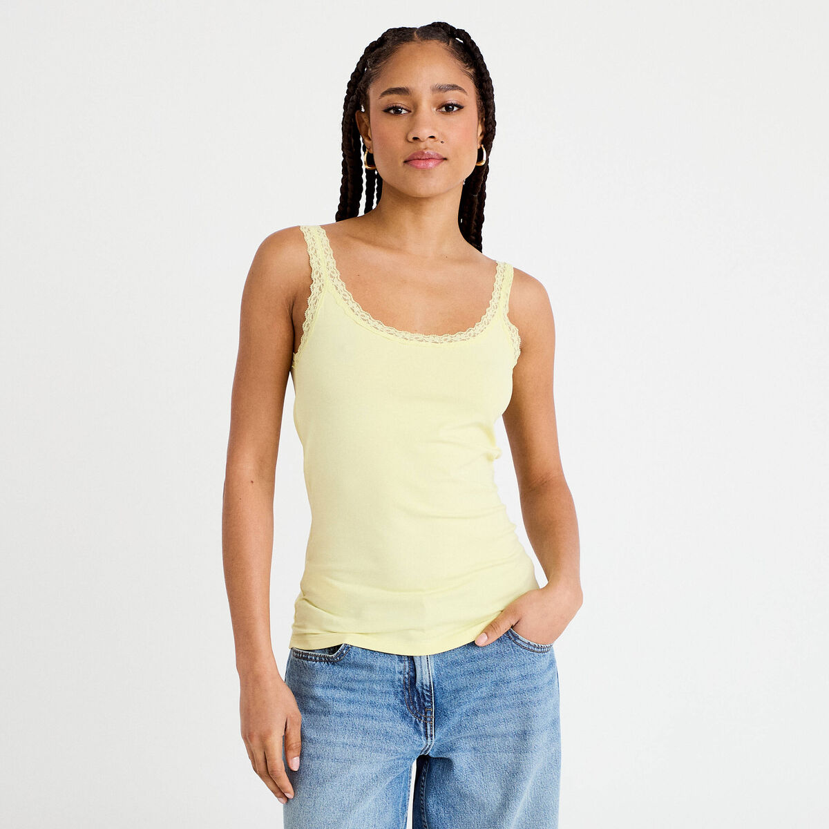 D&eacute;bardeur d&eacute;tails dentelle jaune clair femme