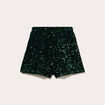 Short flare &agrave; sequins brillants vert fonc&eacute; femme