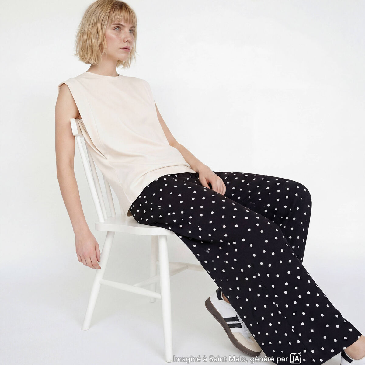 Pantalon large taille haute noir femme