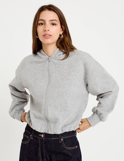 Sweat &agrave; capuche bas resserr&eacute; gris fonc&eacute; femme