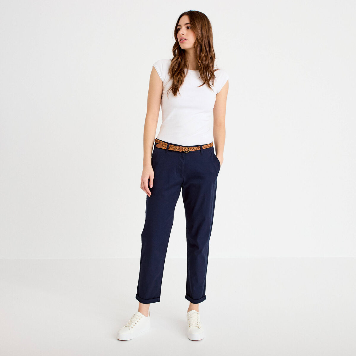 Pantalon chino 7/8&egrave;me bleu marine femme