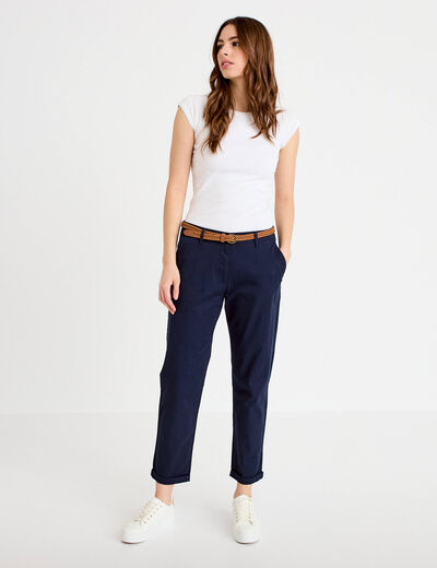 Pantalon chino 7/8&egrave;me bleu marine femme